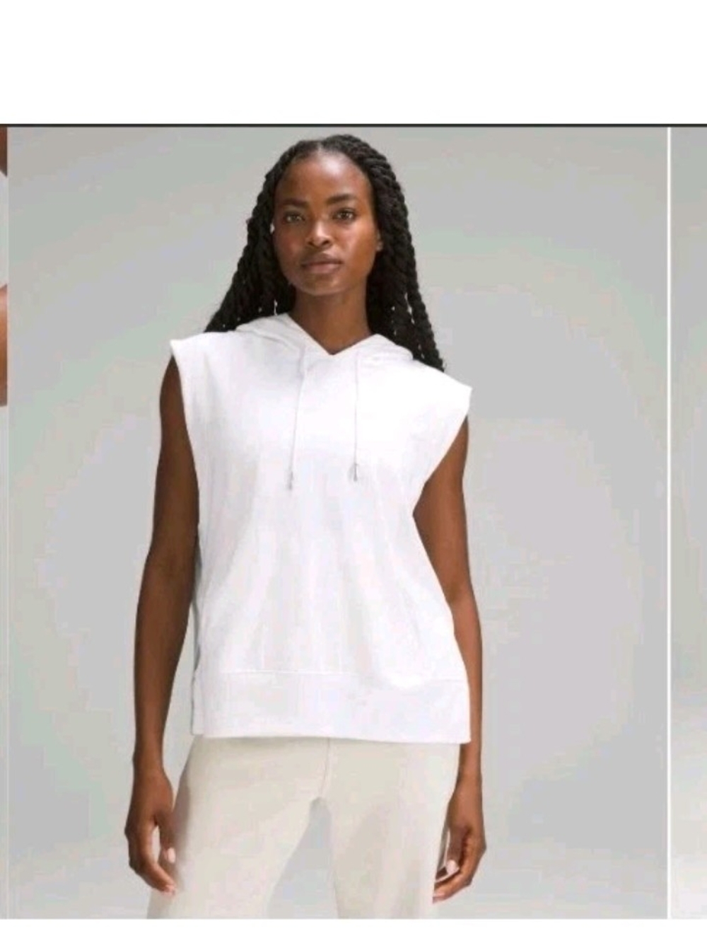 Lululemon French Terry Sleeveless Hoodie White Kangaroo Pocket Women's SZ 8